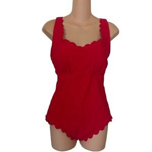 Charmo Womens‎ Scalloped Ribbed One Piece Swimsuit NWT Sz Medium Red